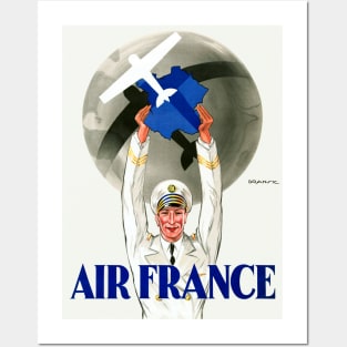 Vintage Travel Poster Air France Flight Captain Plane Posters and Art